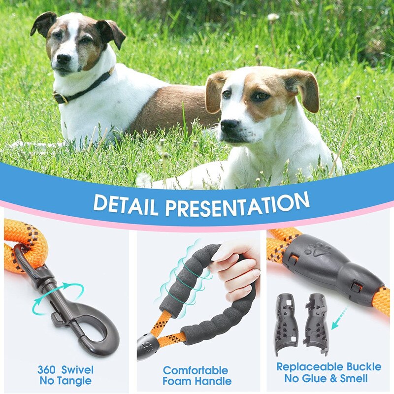 200cm Strong Dog Leash with Comfortable Padded Handle Highly Reflective Threads Dog Leashes for Medium and Large Dogs Drag Pull