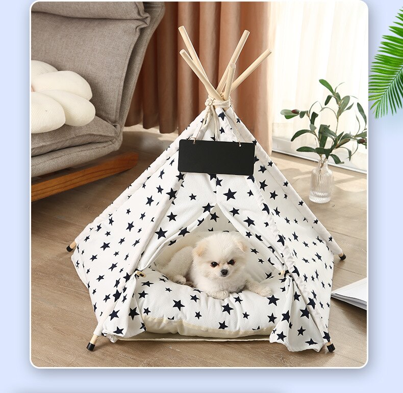 Pet Tent House Cat Dog Beds Portable Teepee With Thick Cushion Washable Pet Teepee For Dog Puppy Excursion Outdoor Indoor