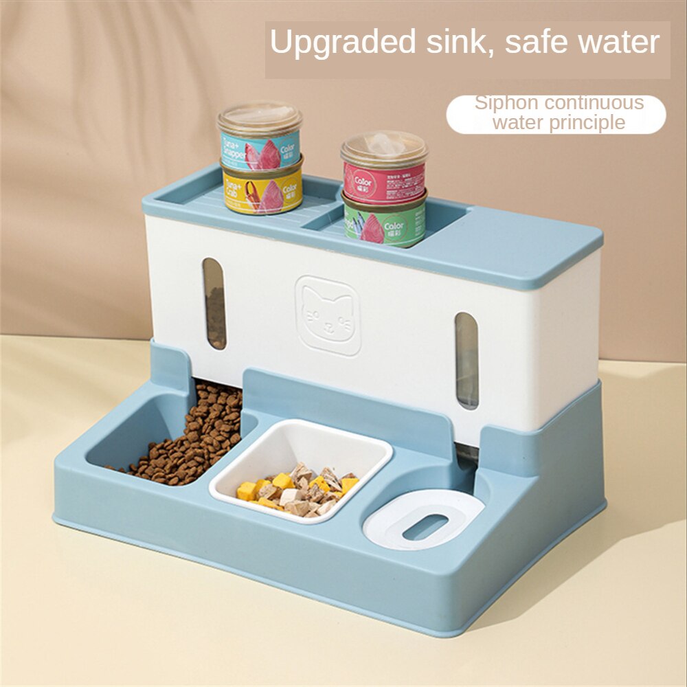 Pet Cat Bowl Automatic Feeder 3-in-1 Dog Cat Feeding Food Bowl Double Bowl Drinking Water Raised Stand Dish Bowls Pet Supplies