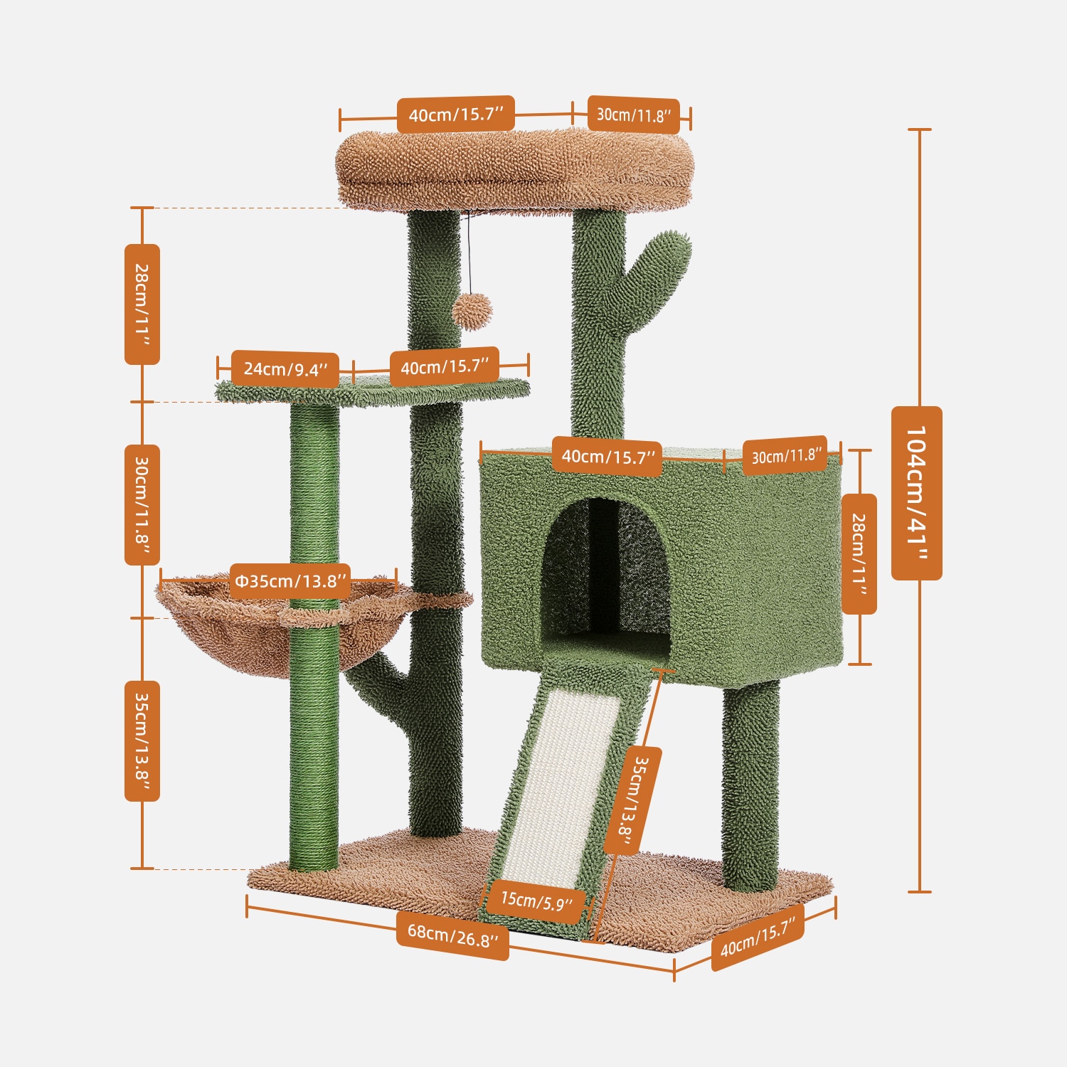 Cactus Cat Tower with Sisal Covered Scratching Post and Cozy Condo for Indoor Cats Cat Climbing Stand with Plush Perch