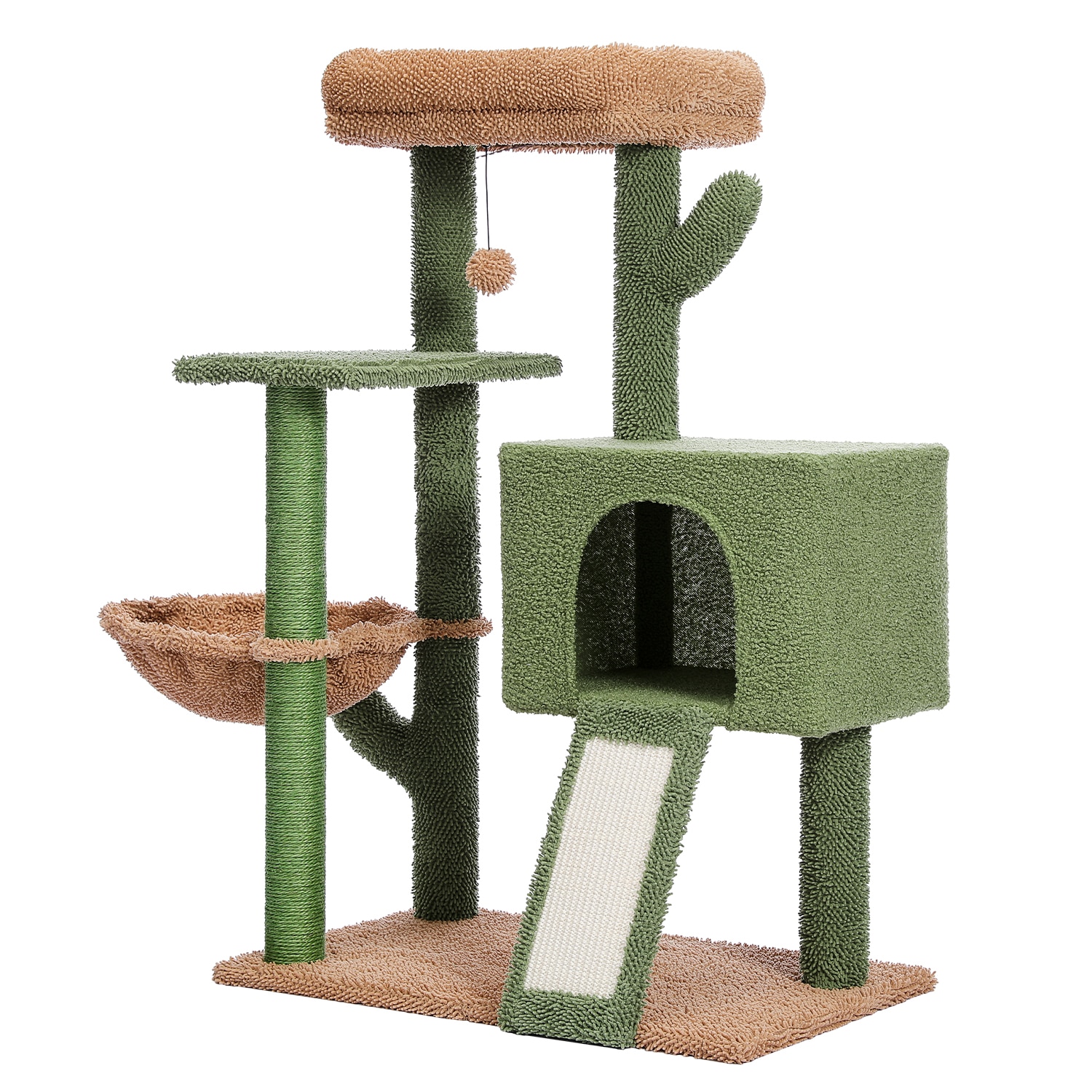 Cactus Cat Tower with Sisal Covered Scratching Post and Cozy Condo for Indoor Cats Cat Climbing Stand with Plush Perch