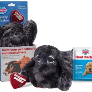 SmartPetLove Snuggle Puppy Heartbeat Stuffed Toy - Pet Anxiety Relief and Calming Aid - Black