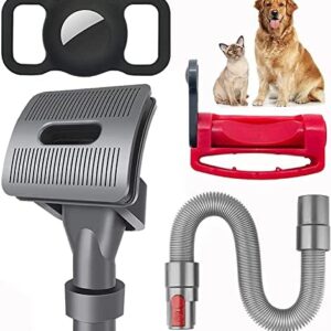 Groom Dog Brush for Dyson Vacuum Cleaner, for Dyson Dog Hair Attachment, YMWLKJ Groom Tool with Dog Brush & Trigger Lock & Airtag Dog Collar Holder & Extended Version 24 Inch Extension Trousers, 4 Pieces