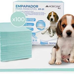 Mobiclinic, Puppy Pads, Pack of 100, Ultra Absorbent, European Brand, Hygiene Pad for Dogs and Puppies, Disposable, Training Pads for Dogs and Puppies, Cats, 6-Ply, Polymer, 56 x 56 cm