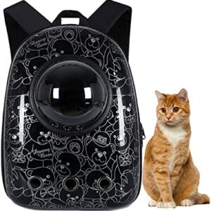 MYKOMI Pet Travel Carrier, Cat Dog Dome Space Capsule Bubble Backpack, Portable Waterproof Breathable Knapsack for Hiking, Traveling (Black Bear)