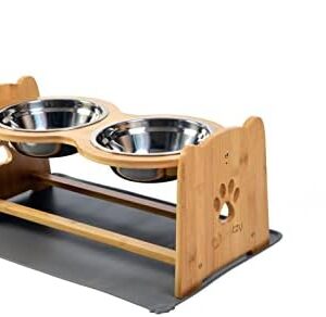 Premium Height-Adjustable Dog Bowl or Cat Bowl, Ideal Feeding Bowl for Dogs and Cats, Bowls with Bamboo Feeding Station + Bowl Mat Selectable (1200 ml Bowls, Feeding Bar Stainless Steel + Mat)