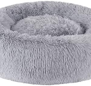 BVAGSS Dog Bed, Round Cat Bed, Fluffy Doughnut Cuddly Dog Cushion, Washable, Ultra Soft Plush Pet Bed for Small, Medium and Large Dogs, Cats XH034 (Diameter: 80, Light Grey)