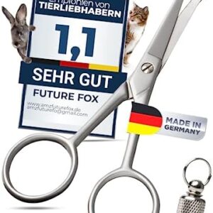 FUTURE FOX® Solingen fur scissors including address tag [Made in Germany] paw scissors with one-sided micro-serration, curved cutting surface and rounded tip for grooming (10.5 cm)