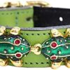 Hartman & Rose Dog Collar Leather with Charm, Frog, Cut Glass, Green, Length 9.8 - 11.8 inches (25 - 30 cm), International Direct Import