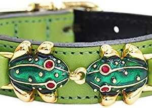 Hartman & Rose Dog Collar Leather with Charm, Frog, Cut Glass, Green, Length 9.8 - 11.8 inches (25 - 30 cm), International Direct Import