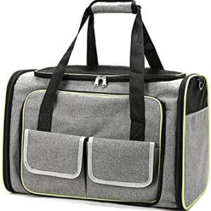 PETCUTE Cat Transport Bag, Foldable Transport Bag for Cats and Small Dogs with Soft Fleece Bed, Opening on 2 Sides, Breathable Dog Transport Box with Side Pockets, Airline Approved Grey