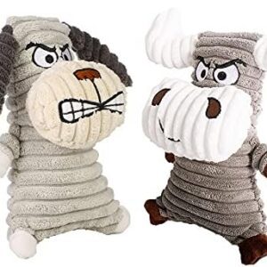 M.O.P Plush Dog Toys, Angry Squeaky Interactive Dog Toys, Puppy Chew Toys - Set of 4
