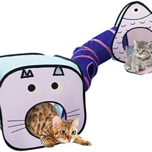 Cat Tunnel,Cat Toy Tunnel and Cubes Bundle - Interactive Crinkle Collapsible Cat Tube and Foldable Cubes Playground for Kitty, Rabbit, Puppy, Ferret Hiding Hunting and Resting