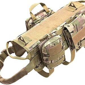 AIWAI Tactical Dog Harness with Pouches,Dog Vest Harness for Large Medium Dogs with Hook & Loop Panels,Adjustable Military Dog Harness with Handle,No-Pull Service Dog Vest for Walking Hiking Training
