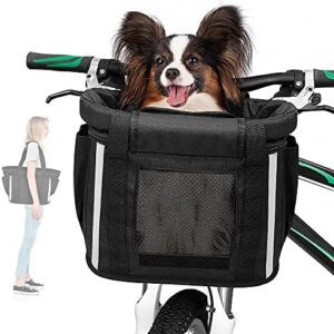 ANZOME Bicycle Basket Front for Dogs Removable Bicycle Basket for Women Mountain Bike Dog Basket with Safety Belt