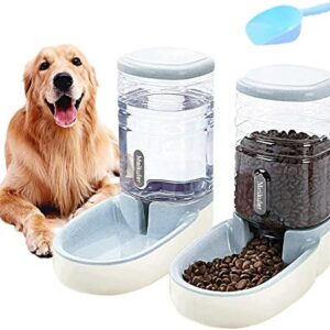 Automatic Feeder 3.8 L with Shovel, Water Dispenser 3.8 L Feeder Automatic Dry Food Dispenser Feeding Station for Dogs Cats Pets (Grey)