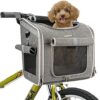BABEYER Dog Bicycle Basket, Expandable Soft Bicycle Transport Backpack with 4 Open Doors, 4 Mesh Windows for Small Dog Cat Puppies - Grey