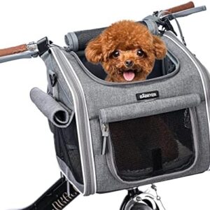 BABEYER Dog Bicycle Basket, Expandable Soft Pet Carrier Backpack with 4 Open Doors, 4 Mesh Windows for Small Dog Cat Puppies Grey