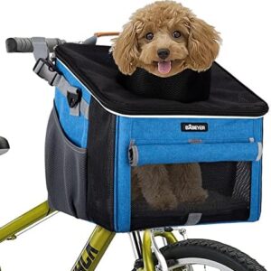 BABEYER Dog Bicycle Basket, Soft Bicycle Carrier with 4 Mesh Windows for Small Dogs, Cats and Puppies - Blue