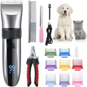 BarberBoss Wireless Pet Grooming Clipper - Ceramic Blades LED Display Fast Charging Electric Pet Clipper for Dogs and Cats QR-9082