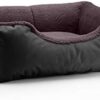 BedDog® Teddy Dog Bed Cordura and Microfibre Velour Washable Dog Bed with Border Square Dog Cushion for Indoor Outdoor Use Size M Black Brown