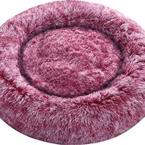 Comlax Calming Donut Dog Beds, Round Cushion with Removable Washable Cover, Anti-Anxiety Faux Fur Cuddler, Fluffy Comfy Furry Pet Bed (115cm, Pink)