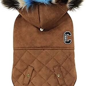 Croci Dog Jacket with Shearling Hood, Back Size 50 Cm, Padded and Adjustable, with Elastic and Hole for Leash and Harness, Brown Color