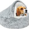 Dog Calming Bed, Donut Cuddler Nest Warm Soft Plush Dog Cushion with Cozy Sponge Non-Slip Bottom for Small Medium Dogs Snooze Sleeping Indoor (65cm-Grey)