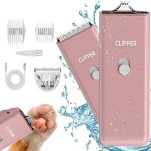 Dog Clippers Pet Grooming Kit Low Noise Shaver Portable Electric USB Rechargeable Cordless Trimmer for Dogs,Cats and Other Pets (Pink+Double Blades)