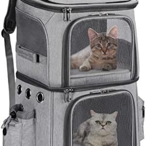 FASNATI Double-Compartment Pet Carrier Backpack, Cat Carrier Backpack for 2 Small Cats, Dogs and Rabbits, Perfect for Traveling/Hiking/Camping, Grey