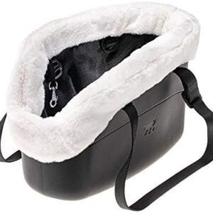 Ferplast Carrier Bag for Dogs with-ME Winter, Made of EVA, Soft Rubber Plastic, with Faux-Fur Lining, Adjustable Handles, Safety Belt Included, 21.5 x 43.5 x h 27 cm Black