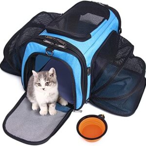 HOTLANTIS Cat Dog Carrier Bag, Airline Approved Soft Sided Pet Travel Bag Portable Foldable for Small Dogs and Puppies (Blue)