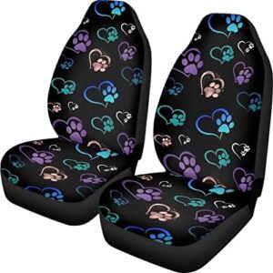 HUGS IDEA Colorful Dog Paws Heart Print 2 Packs Car Seat Covers Accessories for Women Men Car Front Seat Covers with High Back