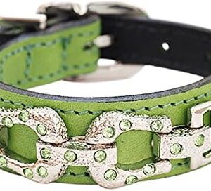 Hartman & Rose Dog Collar Leather with Charm, After-Eight, Lime Green, Length 7.9-9.8 inches (20-25 cm), International Direct Import