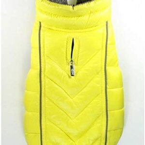 Hip Doggie HD 5FRYL Feather Lite Reflective Reversible Puffer Vest Dog Jacket, BDXS, Yellow/Grey