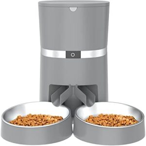 HoneyGuaridan Automatic Cat Feeder for 2 Pets, Automatic Cat and Dog Feeder with LED Feed Lack Warning, Timer, 0-48 Portion Control, Voice Message, 1-6 Meals Daily
