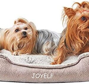 JOYELF Dog Bed Washable Calming Pet Bed, Anti Anxiety Cat Bed & Sofa, Cute Plush Pet Bed for Small Dog and Cat - Small Rectangle