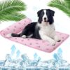 Kuoser Dog Cooling Bed, Pet Self Cooling Ice Silk Sleeping Kennel Mat with Pillow for Hot Summer, Washable Puppy Cool Blanket for Indoor & Outdoor, Non-Toxic Ice Pad for Small Medium Large Dogs Cats