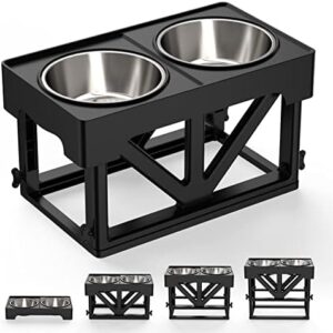 LEUTED Dog Bowl Raised 4 Height-Adjustable Bowl Stands with 2 Non-Slip Stainless Steel Dog Bowls for Large Medium Small Dogs Feeding Bowl Dog for Indoor and Outdoor Use