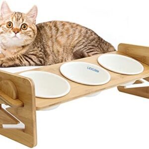 LIEKUMM Ceramic Raised Food Bowl,Feeding Station,Feeder for Cats & Small Dogs, Height Adjustable with Non-slip Silicones, Ceramic Pet Bowl Set of 3