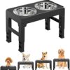 Lewondr Adjustable Elevated Dog Bowls, 4 Heights (3",9",10",12") Adjustable Raised Dog Bowls Stand with Double Stainless Steel Food and Water Bowls for Small Medium Large Dogs, Cats and Pets