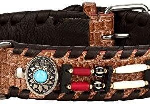 MICHUR Carlota Leather Dog Collar Indian Brown Collar Indian Collar with Turquoise Stones in Various Sizes