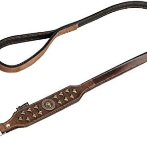 MICHUR Diego Brown Leather Dog Leash Leather Leash Matching to The Collar Diego Braun Gold Size 59.05" x 0.98"