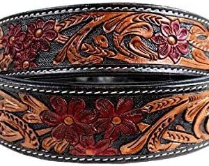 MICHUR Flora Dog Collar Leather Leather Collar Dog Collar Black Red Brown Leather with red Floral Pattern Available in Different Sizes