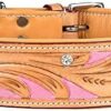 MICHUR Pinklady Leather Dog Collar Beige Brown Pink with PUNCHINGS and Rhinestones in Various Sizes