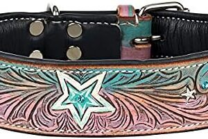 MICHUR Stardust Leather Dog Collar Star Pattern Brown Gray Pink Green with Pebbles in Various Sizes