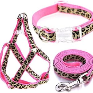 Mile High Life Dog Collar, Harness and Leash | Pink Leopard Design | Medium | Perfect Accessory for Walking Your Dog