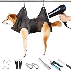 Mitili Dog Grooming Hammock for Dog Grooming, Pet Grooming Sling with Nail Scissors/Trimmer, Nail File, Comb for Pets, Cleaning and Grooming, Trimming/Nail Cutting (L, Black)