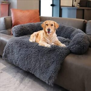 MoonxHome Plush Dog Bed with Foam Neck Pad, Plush Pet Bed and More for Small Dogs and Cats, Universal Pet Furniture Protector, Sleeping Bed Cover, Machine Washable Dark Grey Small