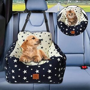 NUKied 2 in 1 Dog Car Seat Washable and Stain Resistant Pet Booster Seat for Small and Medium Dogs Cats Super Soft PP Cotton Travel Safety Pet Car Seat with Storage Bag and Harness Strap (Navy Star)